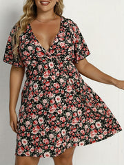  Floral Print Flutter Sleeve Dress