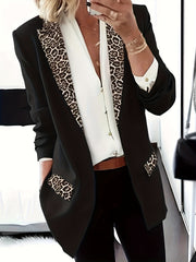  Leopard Print Long Sleeve Lapel Collar Blazer