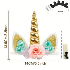Unicorn Cake Topper Eyelashes Golden Horn for Party Baby Shower Wedding
