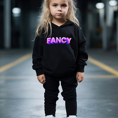 Girls 2pc Alphabets Pattern Hooded Sweatshirt Solid Sweatpants Set