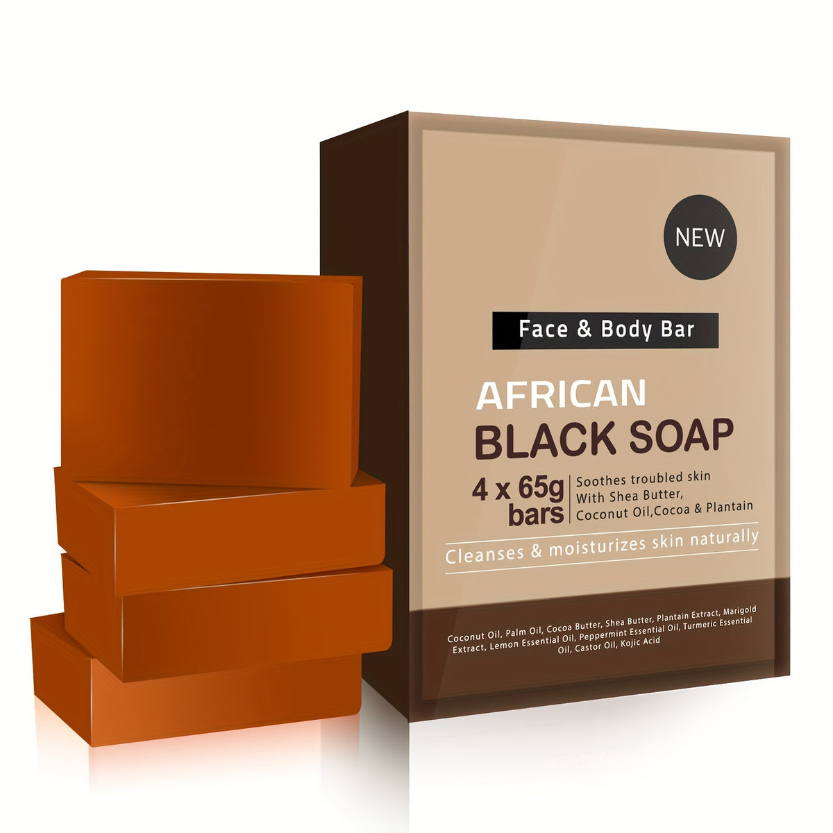 Set of 4 65g African Soap Bars for Hair, Face, and Body