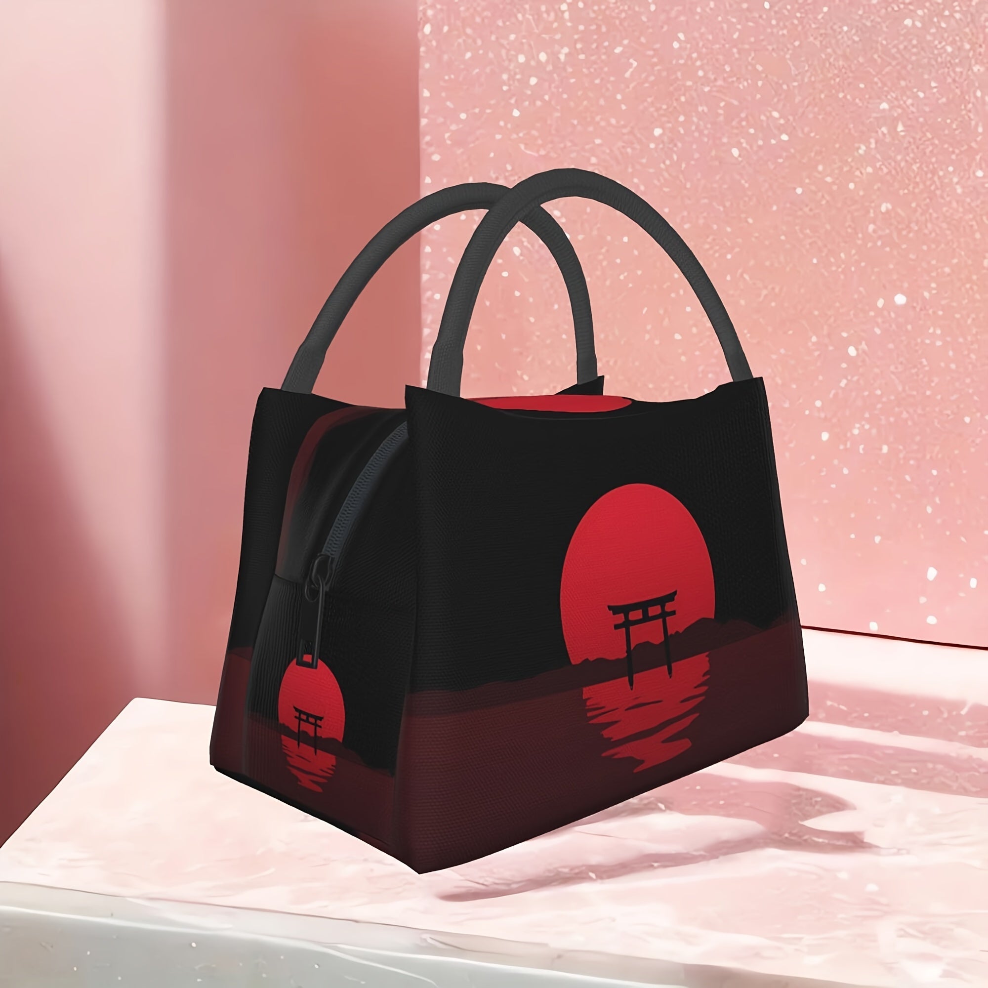 Japanese Sunset Scenery Insulated Lunch Bag with Zipper
