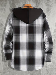 Men's Plaid Hooded Shirt Jacket Long Sleeve Regular Fit Coat