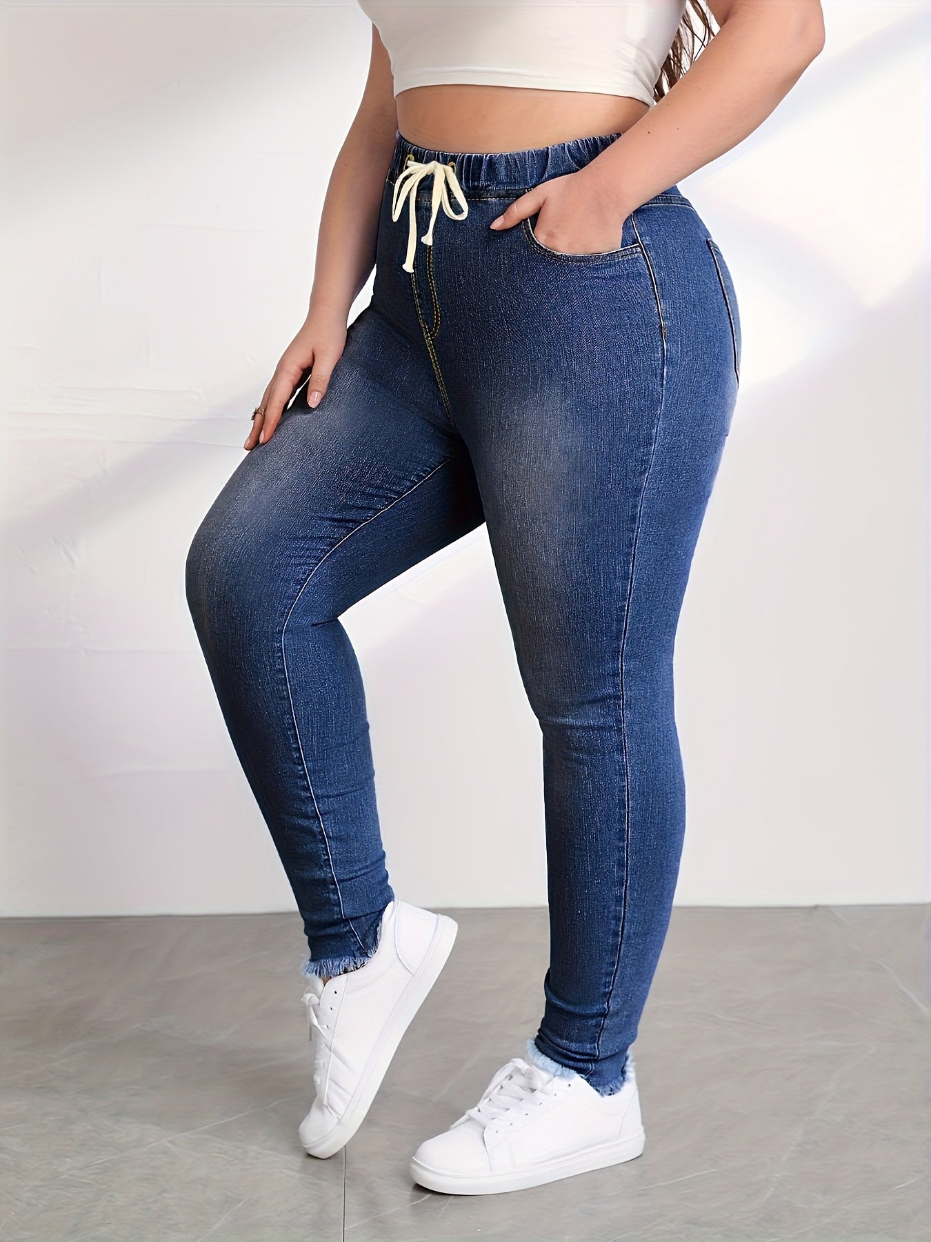  Drawstring Skinny Jeans with Pockets