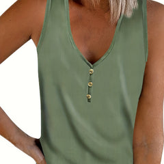  Ribbed V Neck Button Tank Top