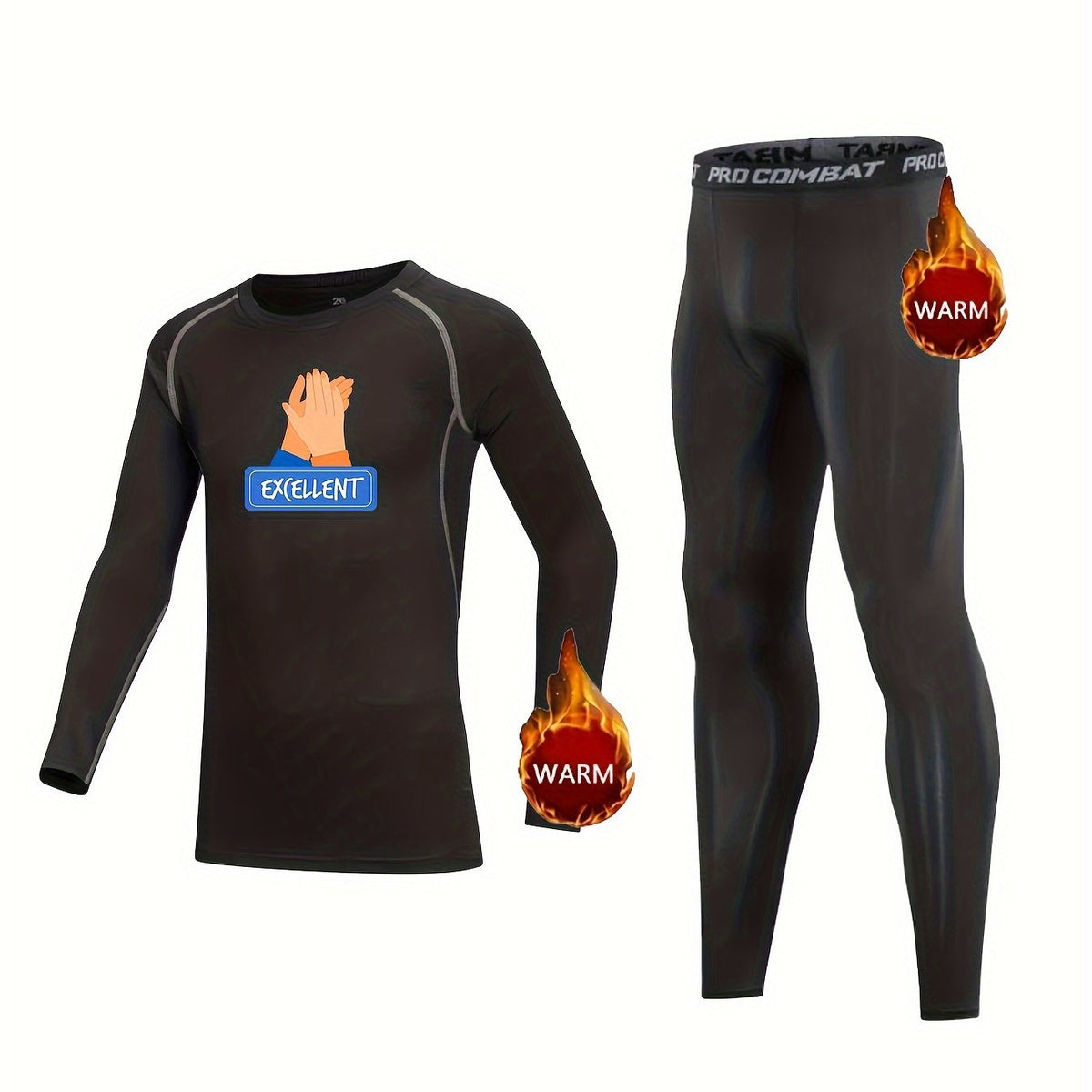 2pcs Kids Compression Fleece Sets Crew Neck Pullover & Matching Pants