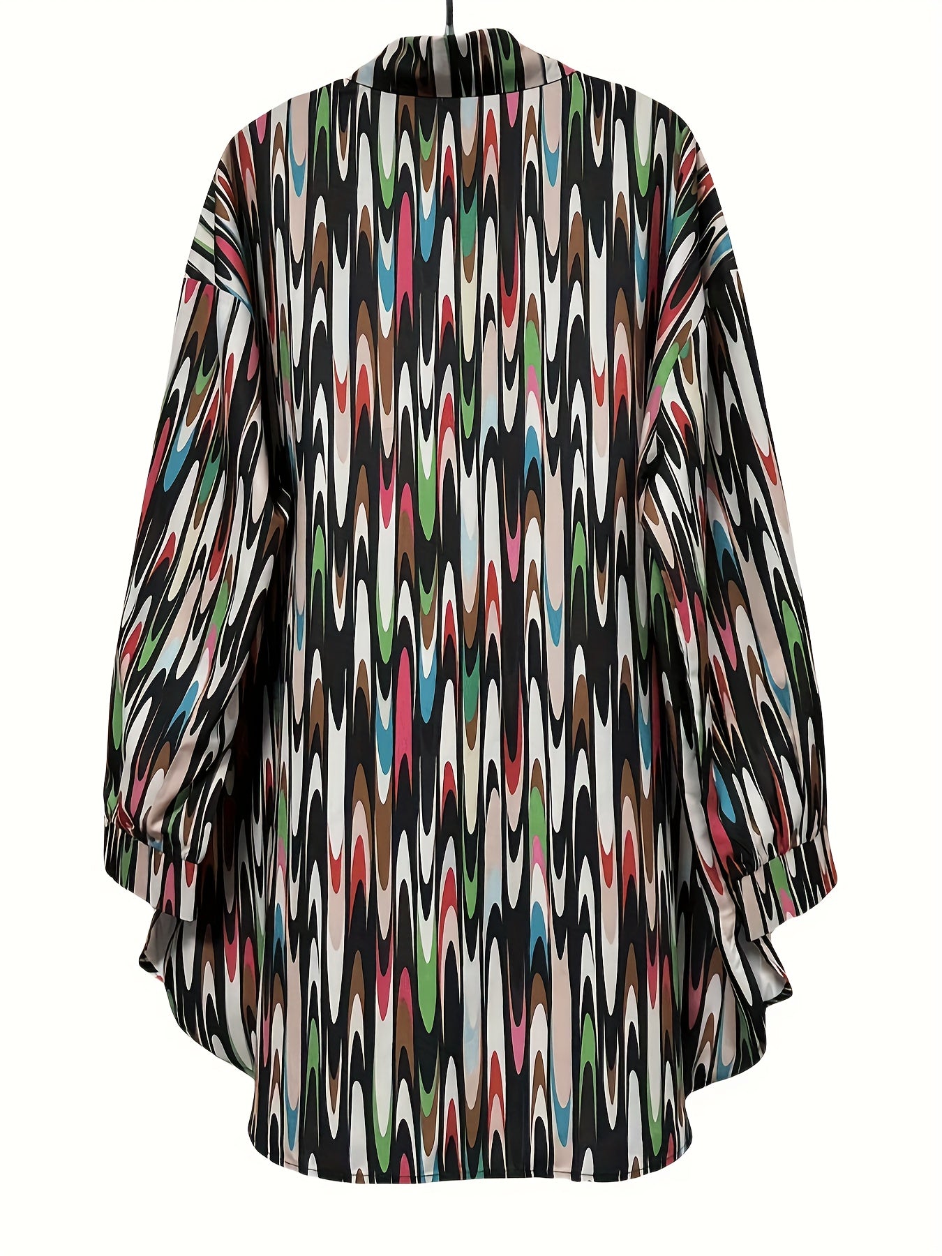  Colorblock Allover Print Button Up Long Sleeve Blouse