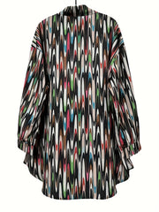  Colorblock Allover Print Button Up Long Sleeve Blouse