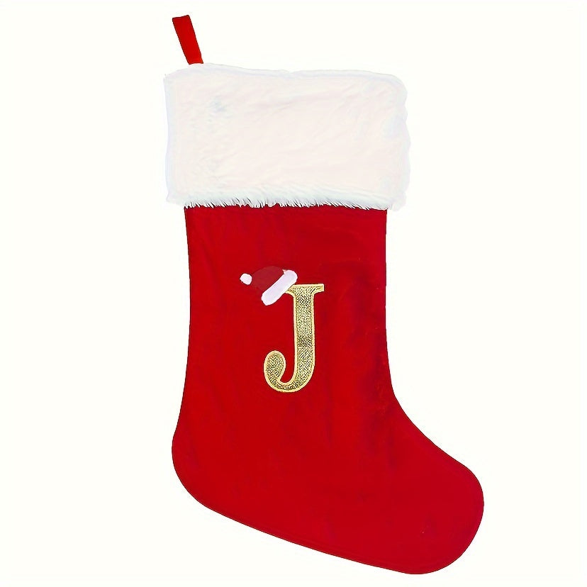 50cm Red Velvet Initial Christmas Stockings Embroidered Letter Stockings