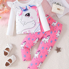 Toddler Girl's 2pcs Unicorn Starfish Print Top & Pants Set