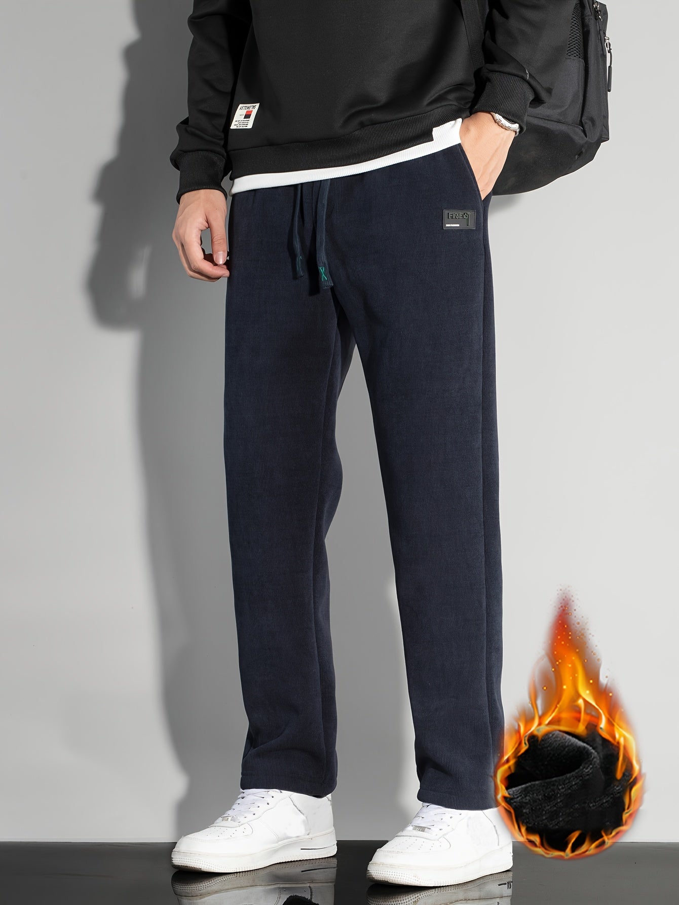 Men's Fleece Joggers Drawstring Pocket Windproof Sweatpants