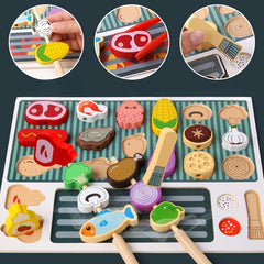 Wooden BBQ Playset for Kids Pretend Cooking & Grilling Game