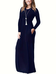  Solid Long Sleeve Maxi Dress