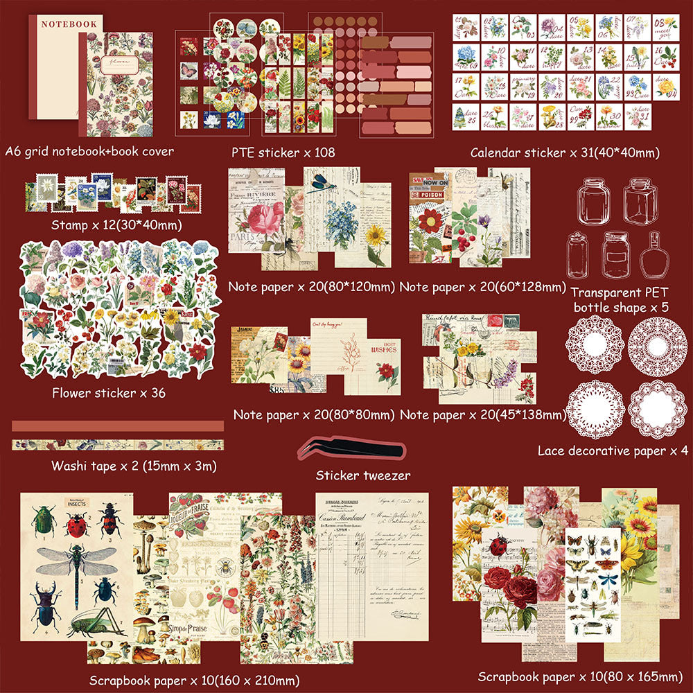 Vintage Flowers Scrapbooking Supplies Kit