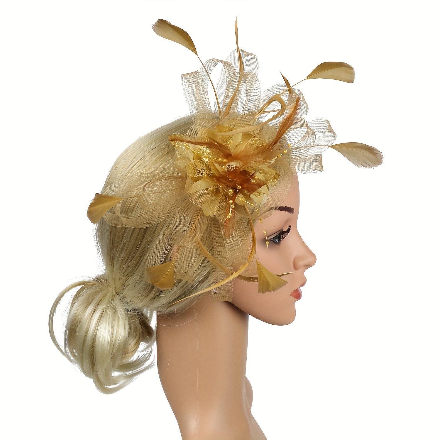 Women Mesh Flower Feather Fascinator Headband With Clip