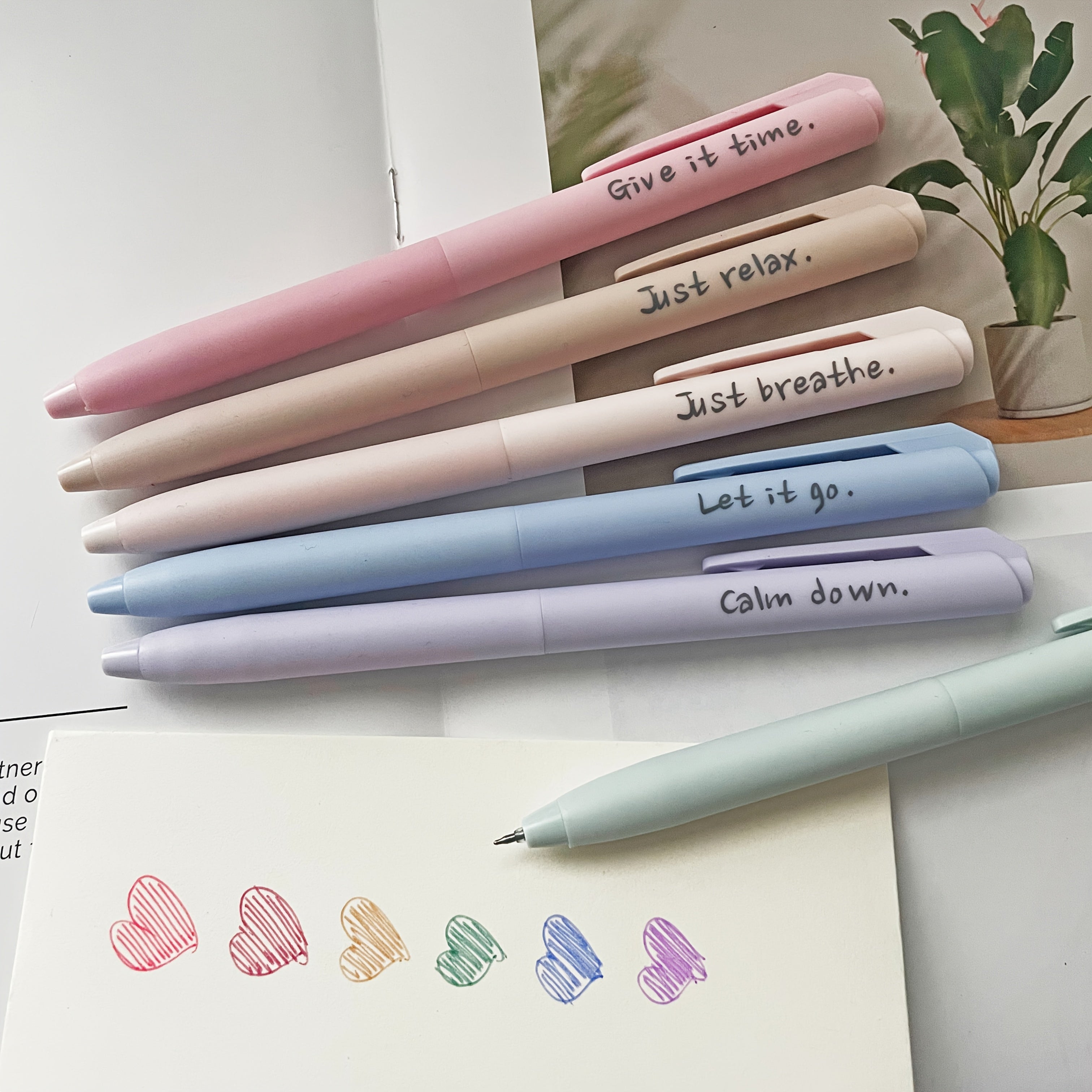 6pcs Inspirational Gel Ink Pens Pastel Colors Soft Quick Dr