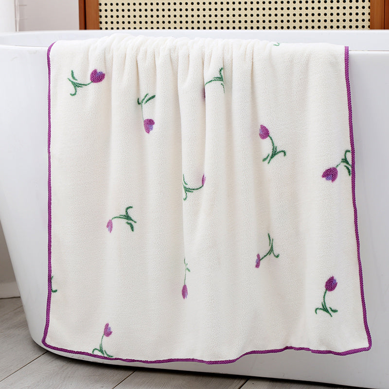 Flower Purple Towel Bath Towel Set, Soft & Fast Drying Shower Towel