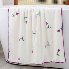 Flower Purple Towel Bath Towel Set, Soft & Fast Drying Shower Towel