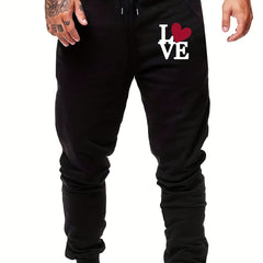 Men s Love Print Sports Pants Casual Drawstring Jogging Trousers
