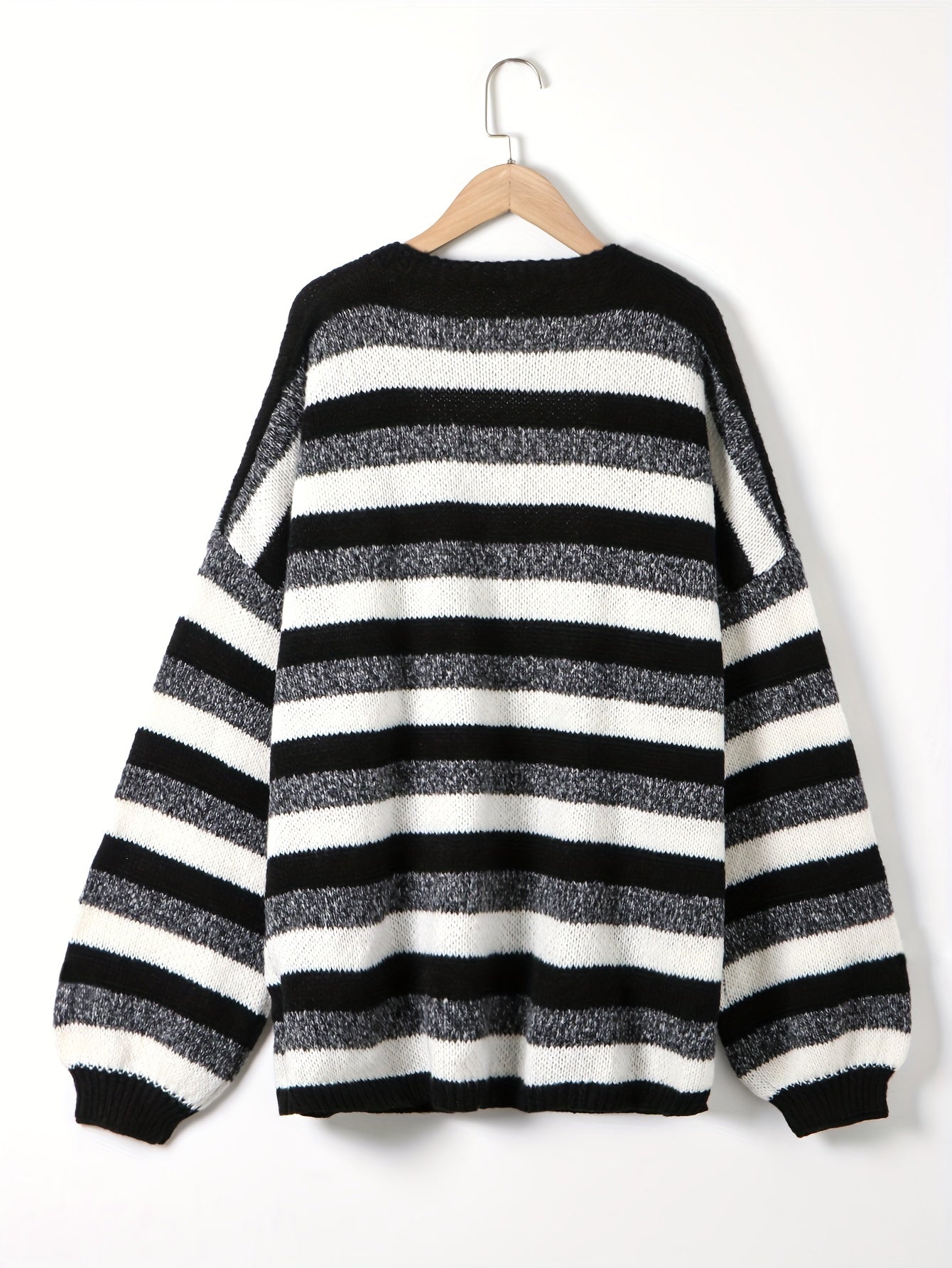  Colorblock Stripe Lantern Sleeve Cardigan