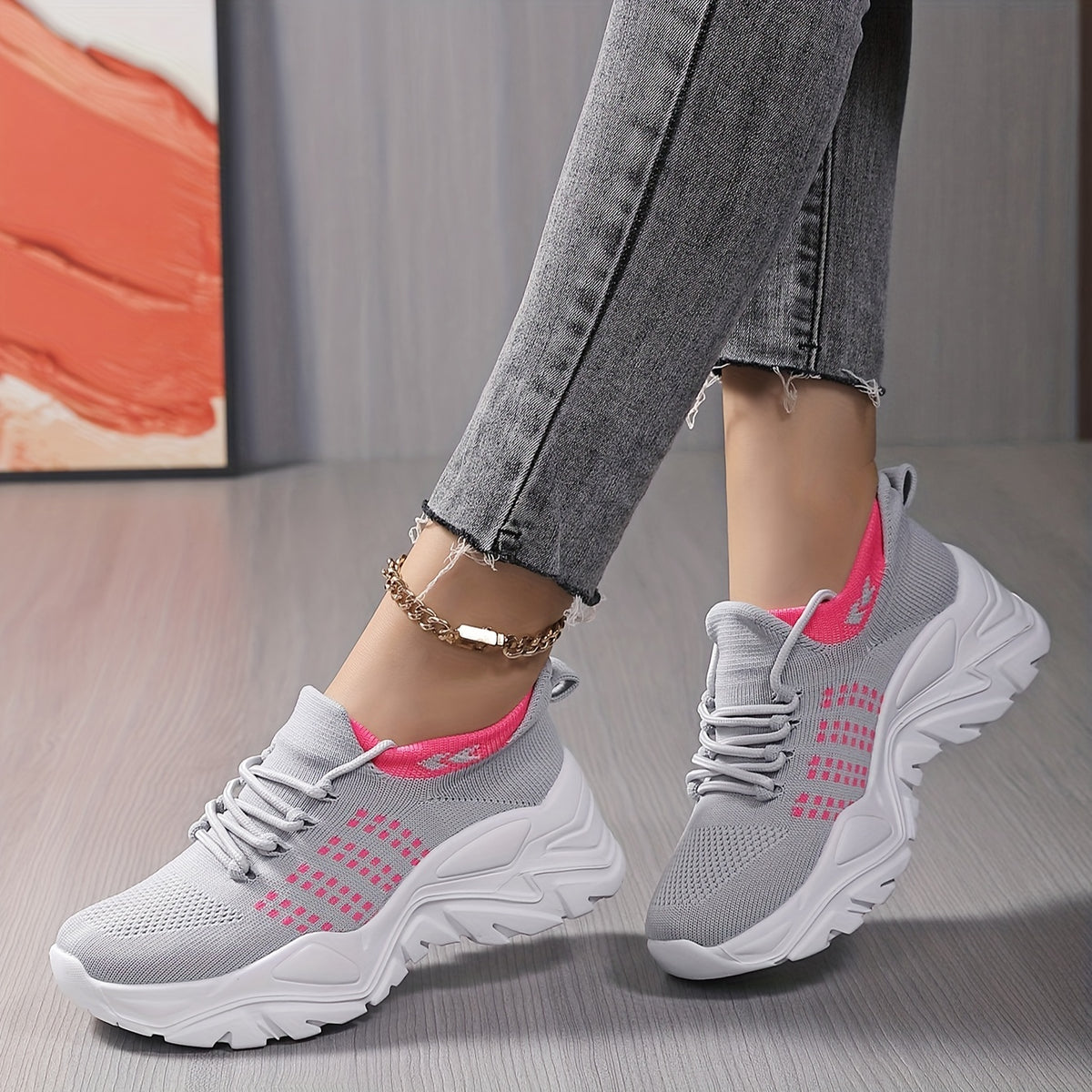 Women's Lace up Chunky Sneakers Non slip Platform Shoes