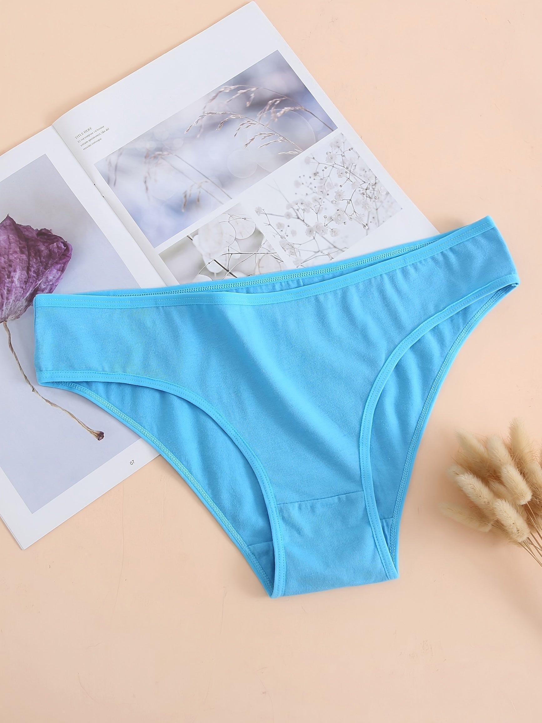 6 Pack Plus Size Basic Panties Set Women's Plus Solid Medium Panties