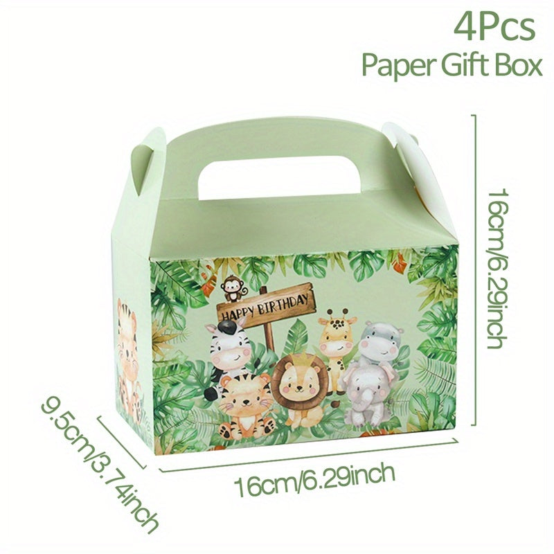 4pcs Polychrome Jungle Animals Treat Boxes 6 Inch