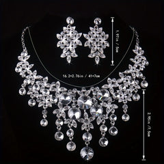 Atmospheric Bride Wedding Set Rhinestone Necklace Earrings