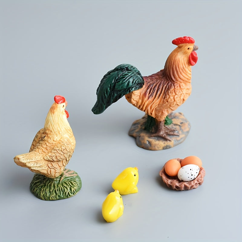 8pcs Resin Farmhouse Figurines Set - Rooster & Hen with Chicks DIY Decor