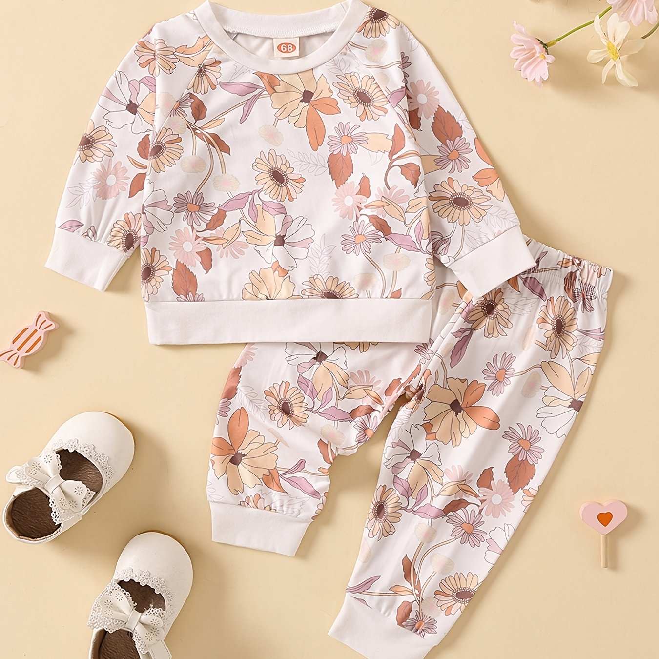 Baby Girls Floral Print Sweatshirt Top & Pants Set
