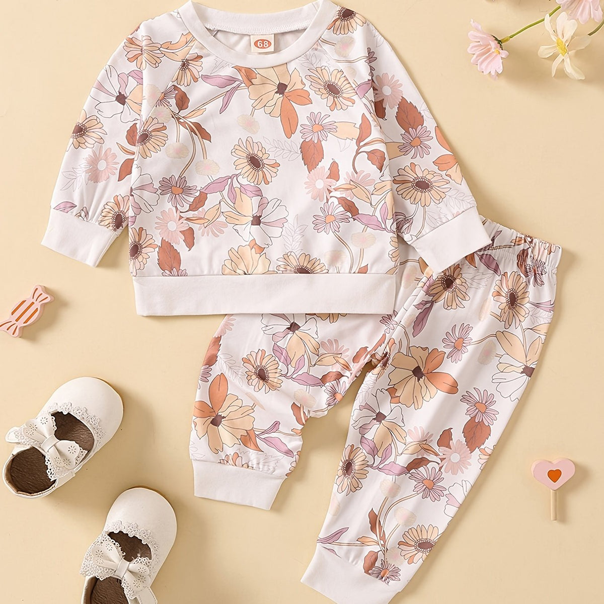 Baby Girls Floral Print Sweatshirt Top & Pants Set