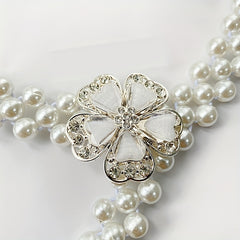 Faux Pearl Girdle Flower Decor Elastic Dress Waistband Chain Belts