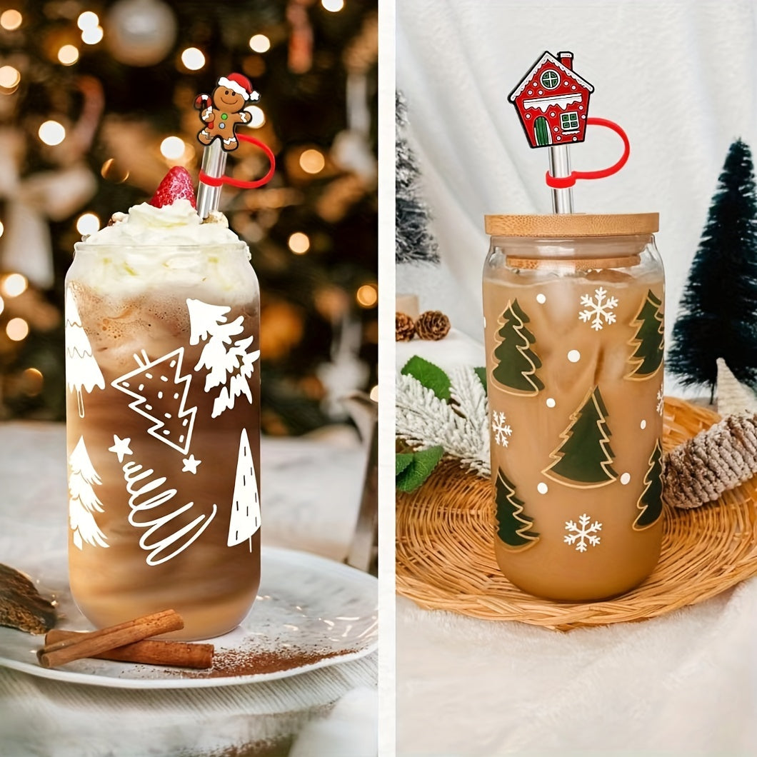 12pcs Cartoon Christmas Straw Cover Reusable Dustproof Straw Plugs Cup Accessori