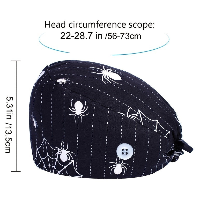 Cartoon Pattern Nurse Hat with Button Adjustable Scrub Cap