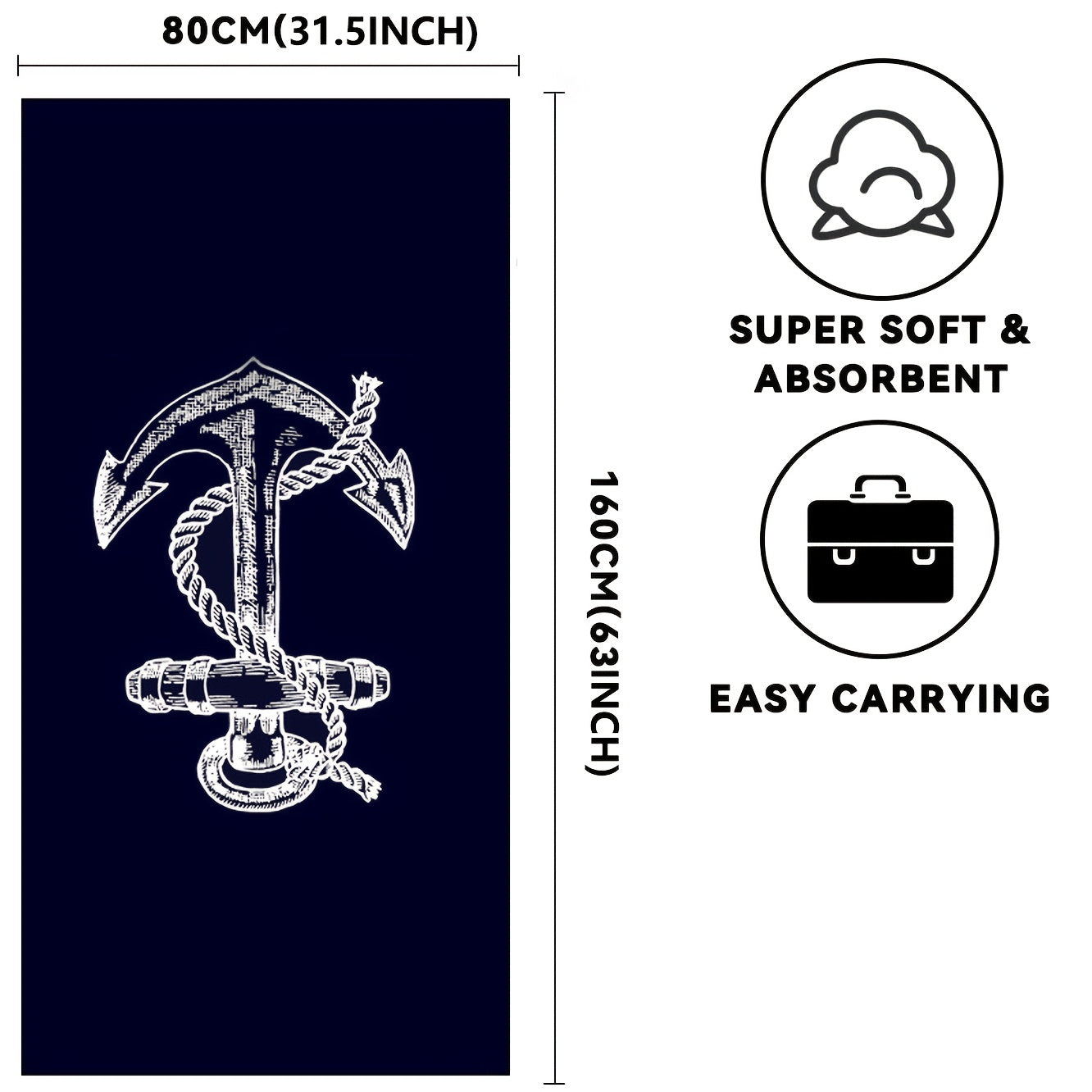 Quick Dry Microfiber Beach Towel Soft Absorbent Lightweight Sandproof for Travel