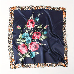 Flower Leopard Print Bandana Satin Shawl Silk Square Scarf