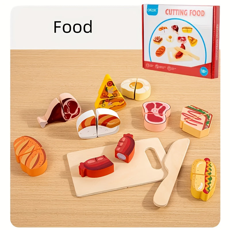 Wooden Food Cutting Set Kitchen Toy Pretend Cooking