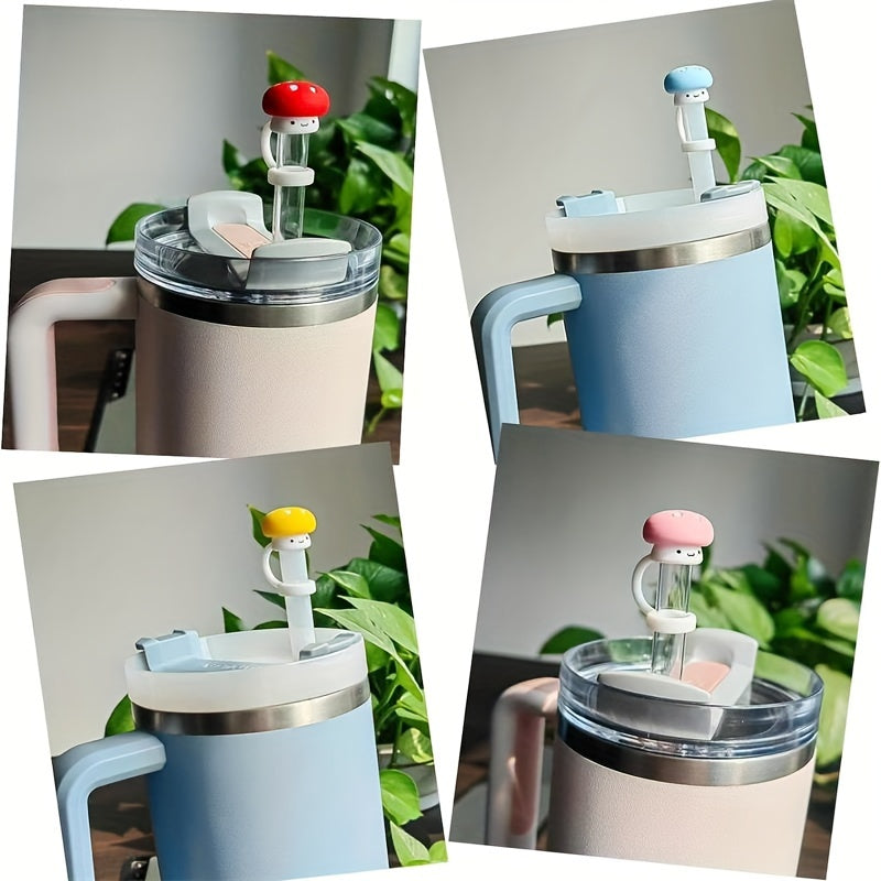 Mushroom Shaped Straw Tip Cover Reusable Silicone Lid