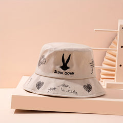 Rabbit Embroidered Bucket Hat - Sunshade Fisherman Cap for Women