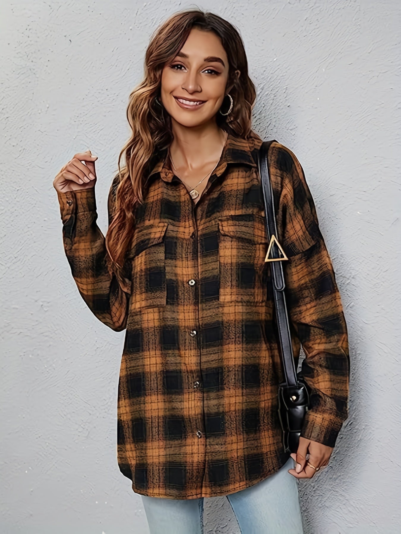  Plaid Print Long Sleeve Button Up Shirt Top