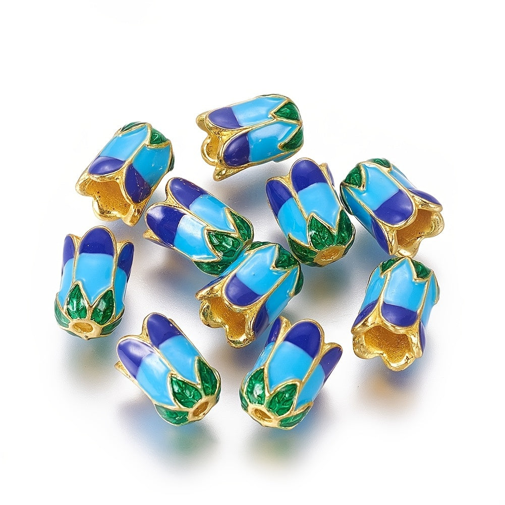 10pcs 5 Petal Alloy Bead Caps Enamel Golden Silver Plated Mixed