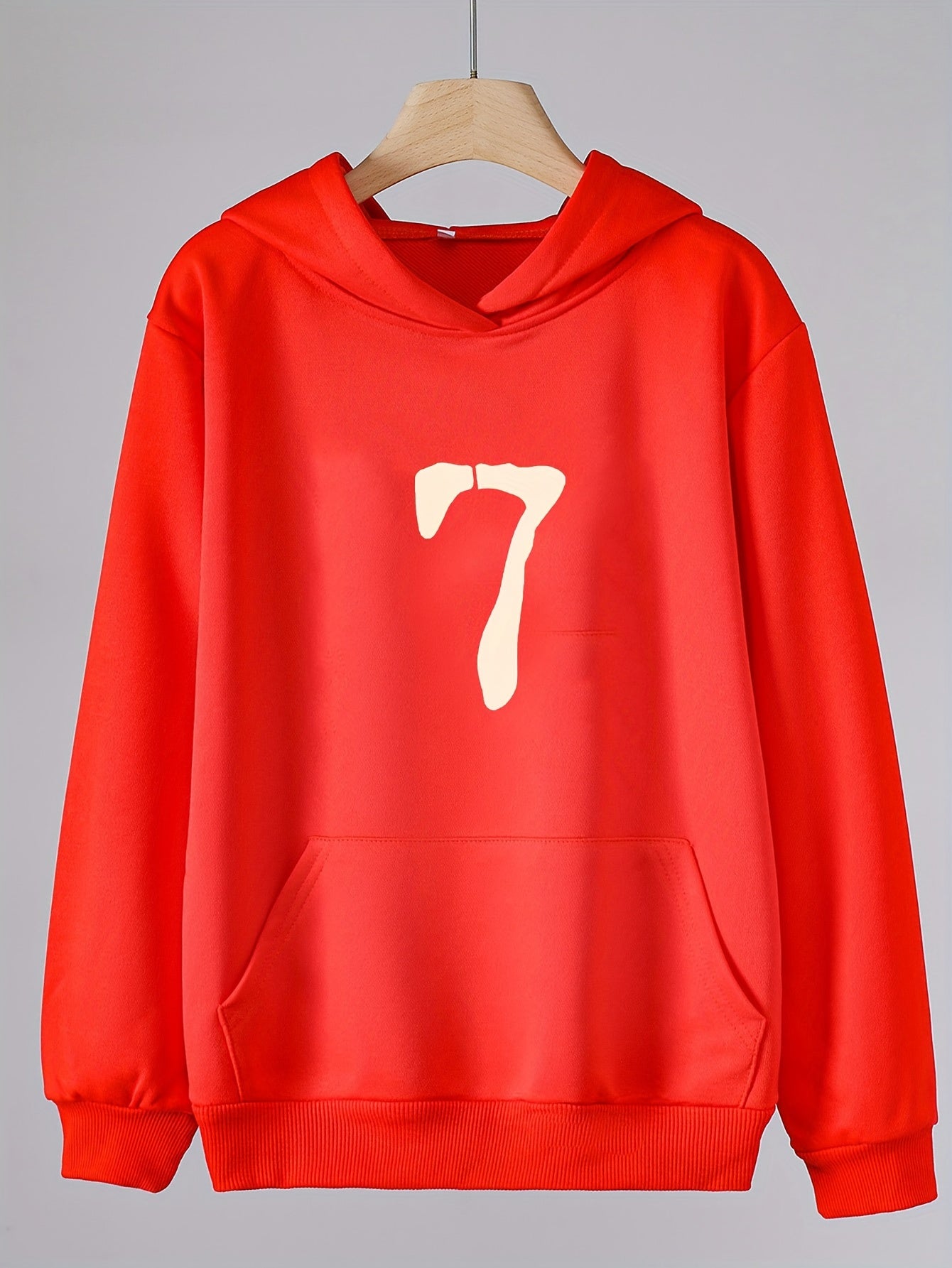 Girls Cartoon Number 7 Hooded Sweatshirt Comfy Pullover