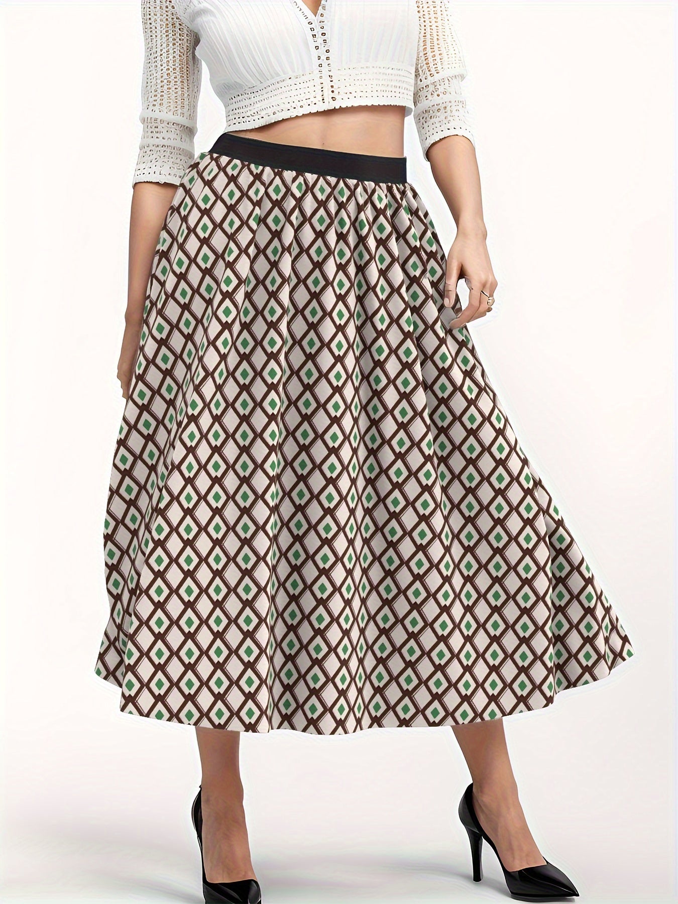  Argyle Print High Rise Maxi Skirt