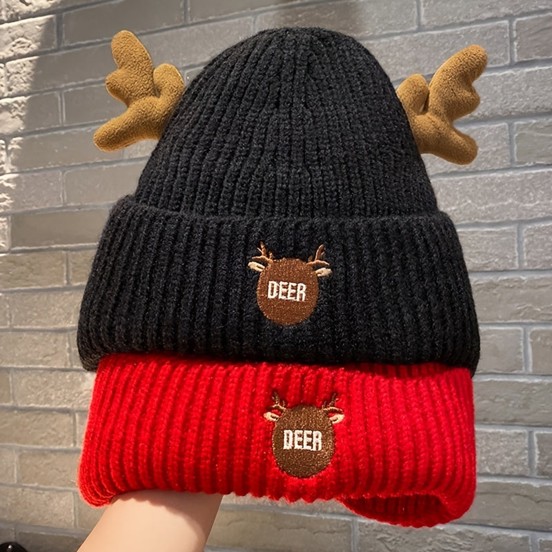 Antlers Fleece Warm Knit Hat Cold Proof Poop Beanie Hat