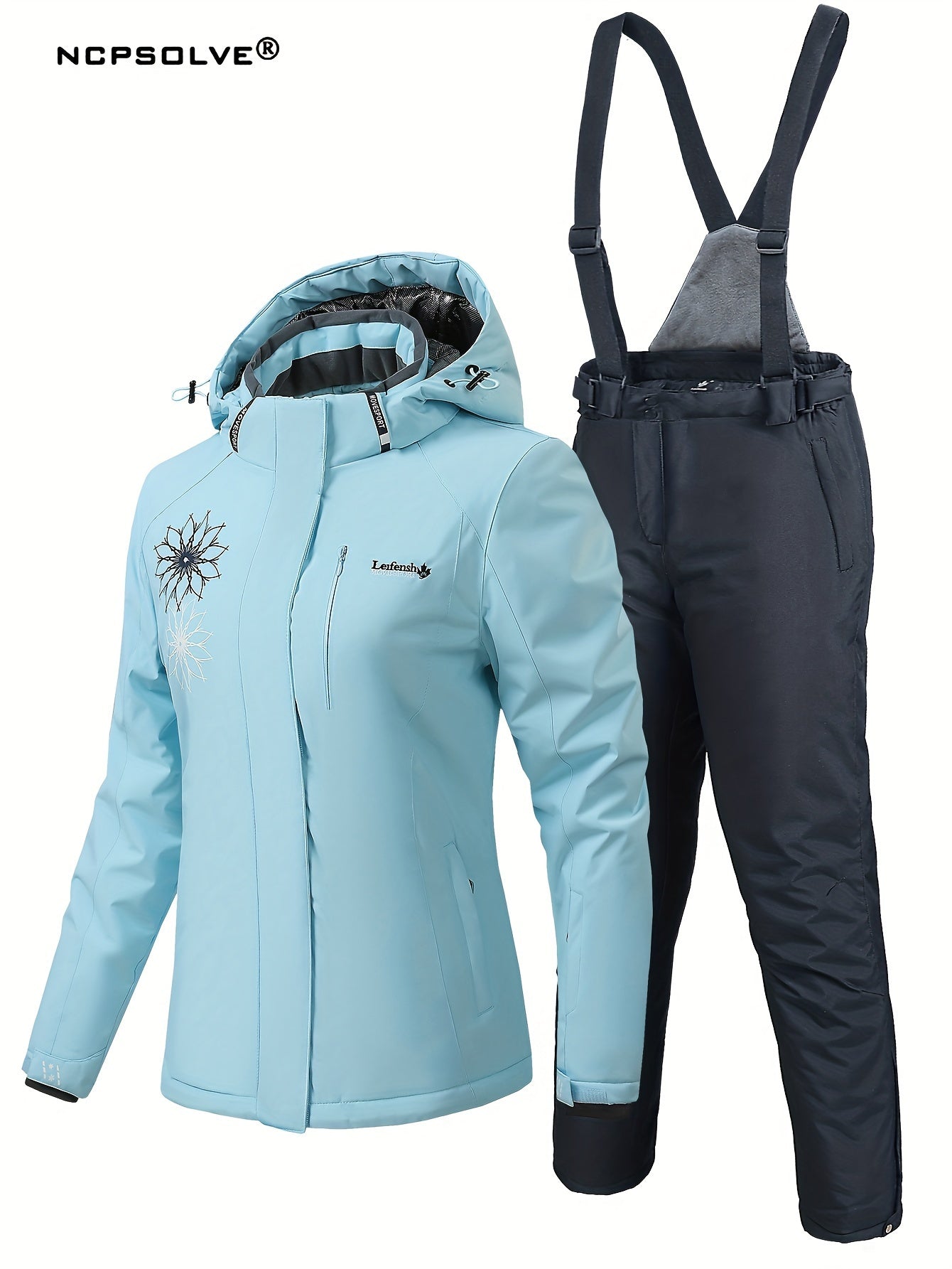 Floral Print Ski Set Hooded Jacket & Trouser Suit Women's Activewear