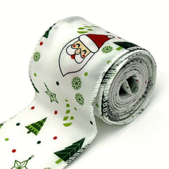4 57M Christmas Wired Ribbon Xmas Tree Santa Flower Burlap Ribbon Wired Edge