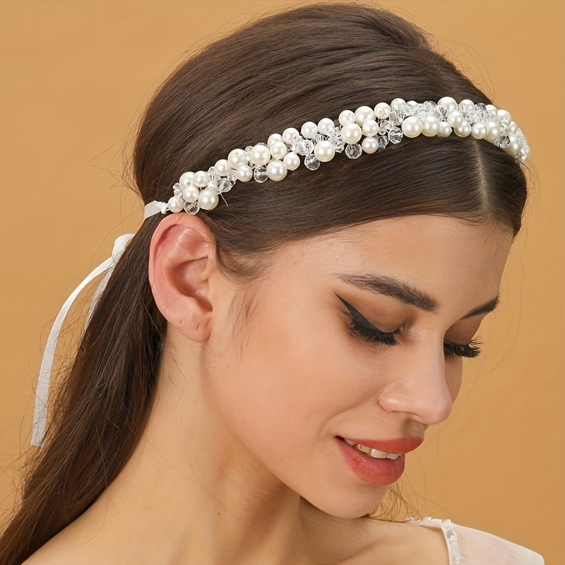 Faux Pearl Beaded Wedding Headpieces For Bride Bridal Headband