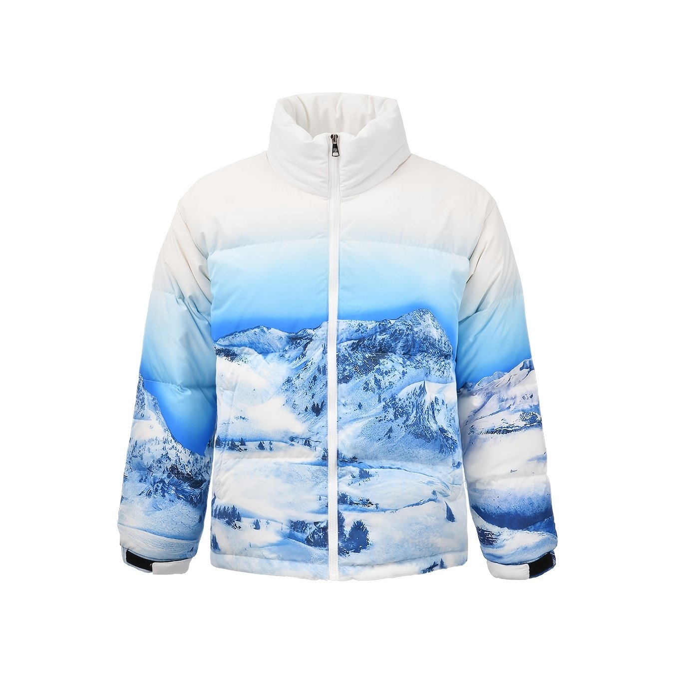 Men's Mountain Digital Print Down Jacket for Autumn Winter Outdoors
