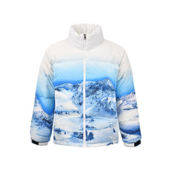 Men's Mountain Digital Print Down Jacket for Autumn Winter Outdoors