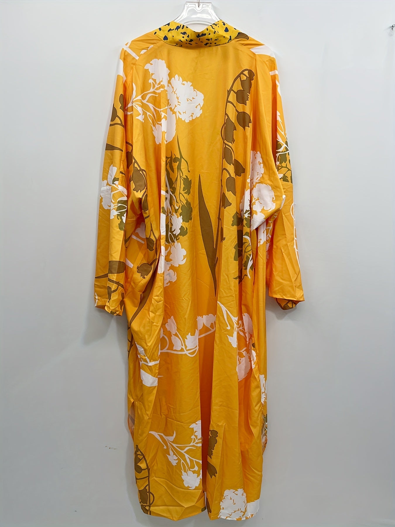  Floral Print Batwing Sleeve Kimono Cover Up
